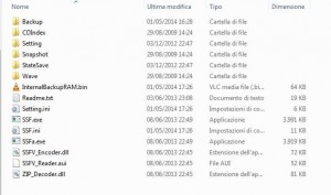 Il contenuto dell'archivio compresso dell'emulatore SSF. Per avviarlo basta clickare su SSF.exe
