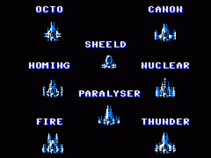 Le armature disponibili in Alpha Mission 